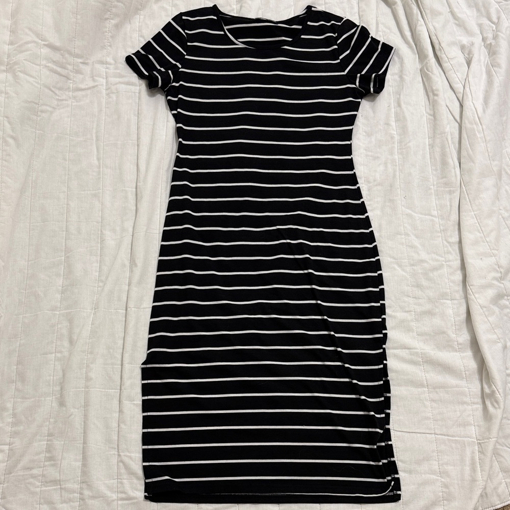 SHEIN Black and White Striped Midi Dress